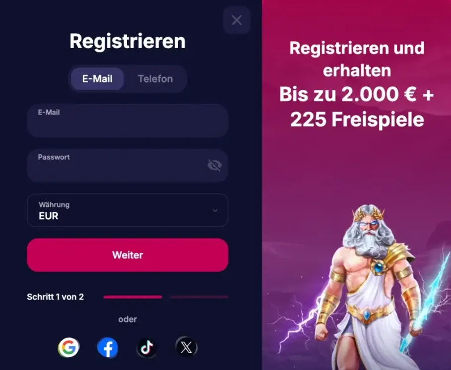 Registrierung bei NV Casino Online