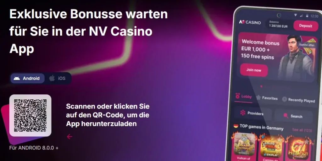 QR-Code zum Herunterladen der NV Casino-App auf Android